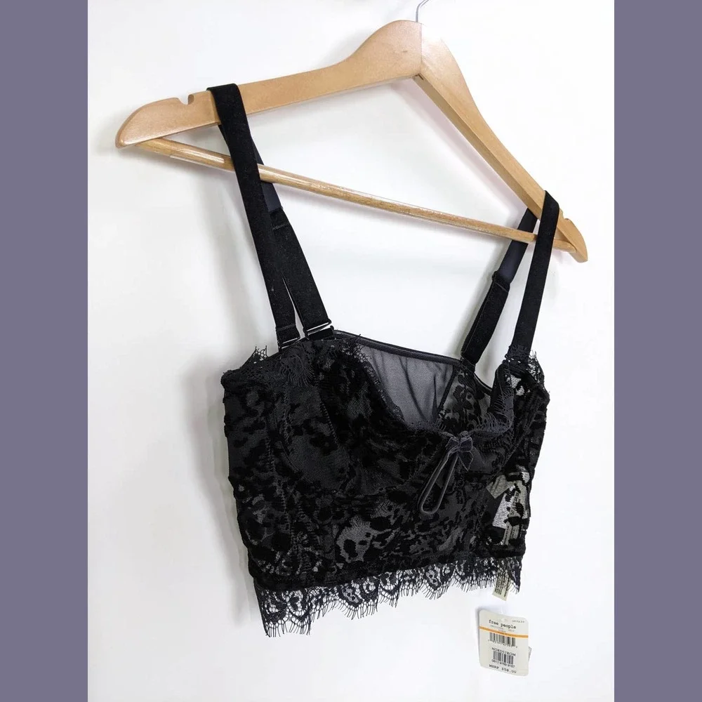 Free People Size S So Long Floral Velvet Sheer Mesh Lace Underwire Bra In Black - Picture 5 of 12